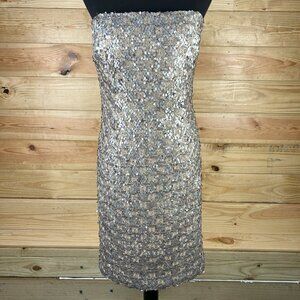 Per Se Strapless Sequin Dress in Silver and Gold